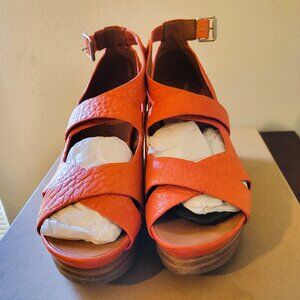 Gentle Souls Orange Leather wedge sandals sz 10M